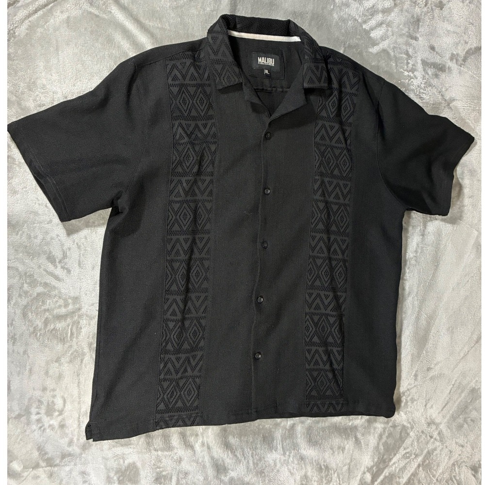 Malibu by Drill Clothing Co Mens XL Black Embroidered Short Sleeve Camp Shirt